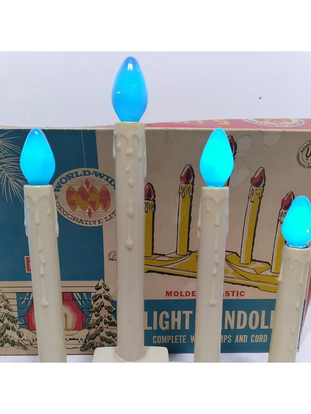 Vtg Five Light Christmas Candolier With 3 Orange Bulbs World Wide Dec. Lites IOB